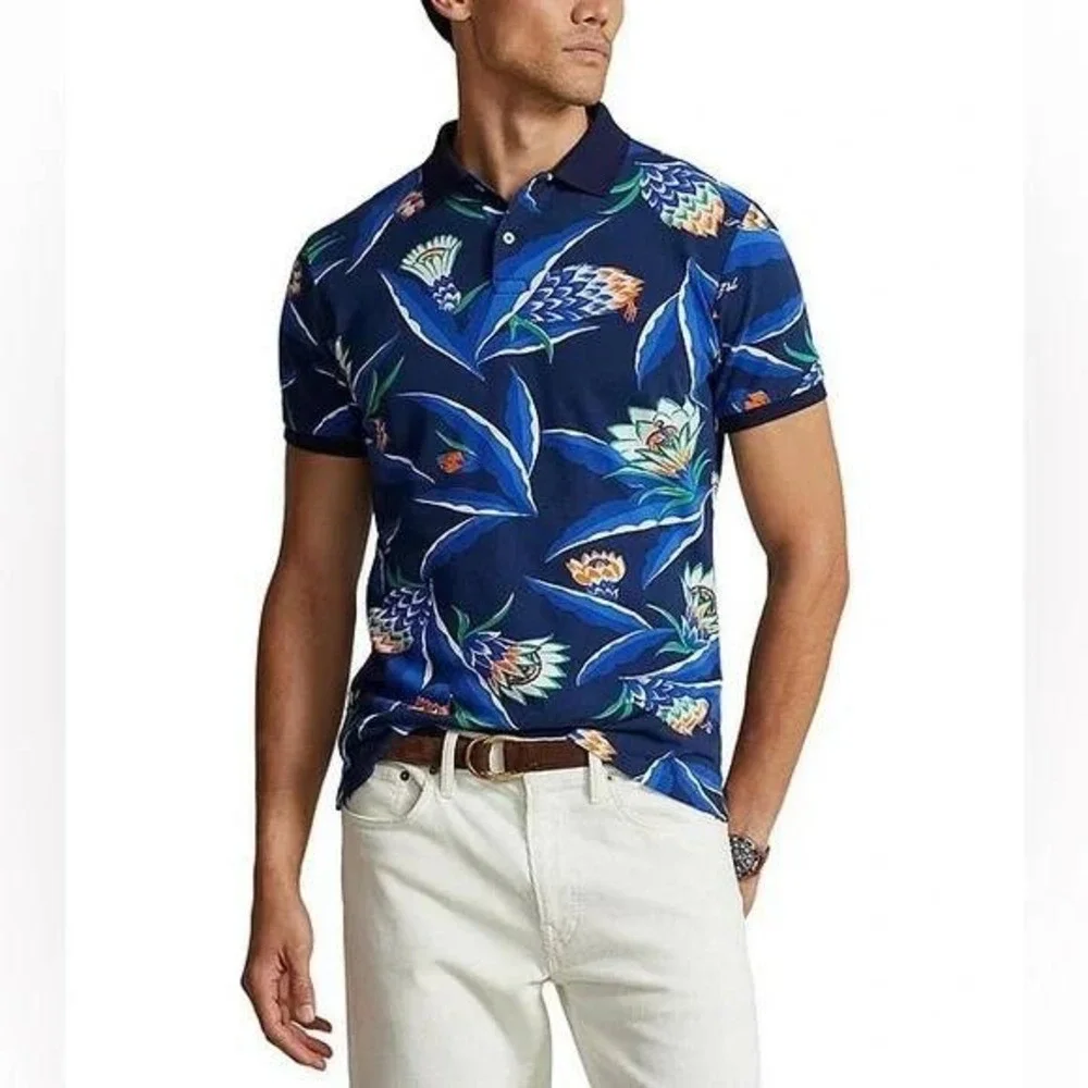 Polo Ralph Lauren Mens XL Tropical Floral Print Cotton Mesh Polo Shirt